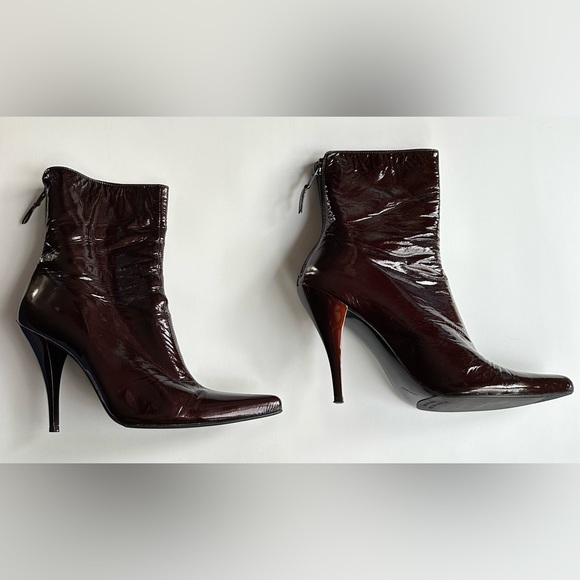 Stuart Weitzman size 8.5 M burgundy/brown patent leather bootie - Picture 1 of 3